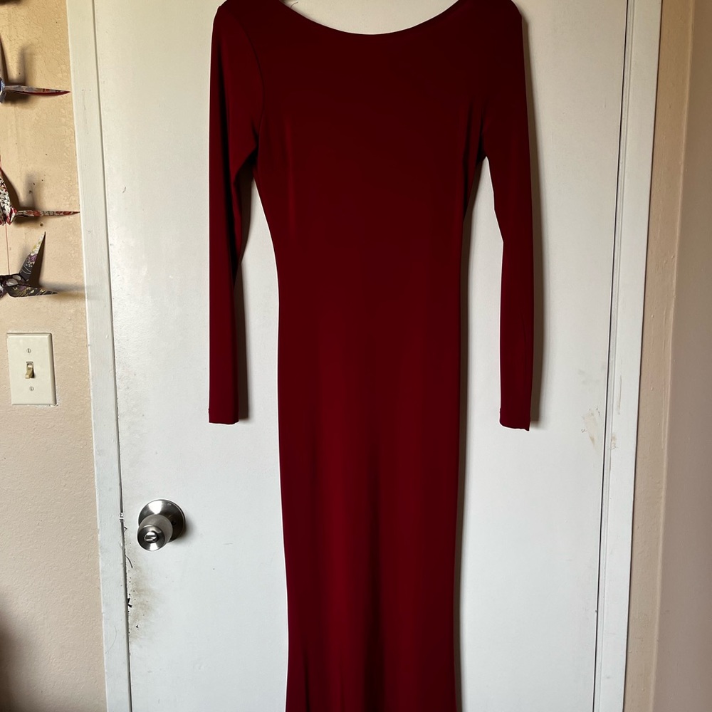 Blood Red Long Sleeve Backless Gown